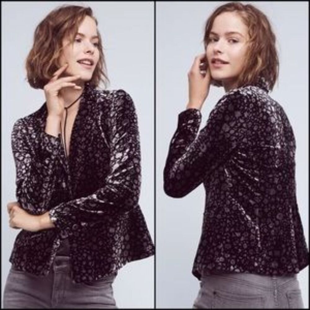 Anthropologie Elevenses Womens Velvet Jacket Size 2